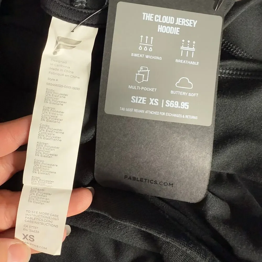 Fabletics The Cloud Jersey Hoodie, Black, XS